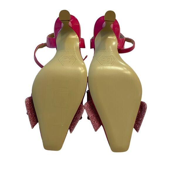 Nalebe Dimante PVC Pumps Bow Crystal Embellished Ankle Strap Square Top Pink 36 - Picture 12 of 16